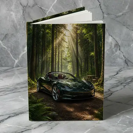 Tesla Roadster Dark Green Forest Sunlight