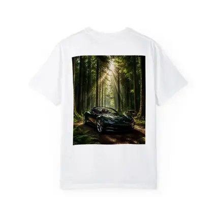 Tesla Roadster Dark Green Forest Sunlight