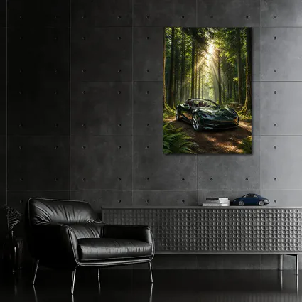 Tesla Roadster Dark Green Forest Sunlight