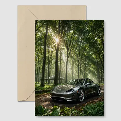 Tesla Roadster Silver Car Forest Sunlight