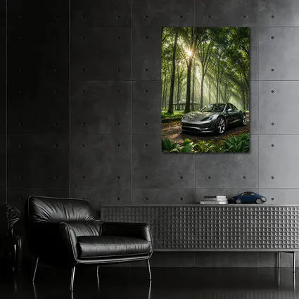 Tesla Roadster Silver Car Forest Sunlight