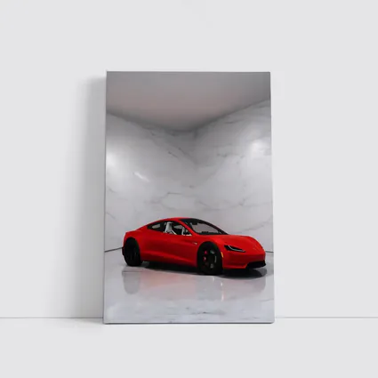 Tesla Roadster Red Car Marble Room