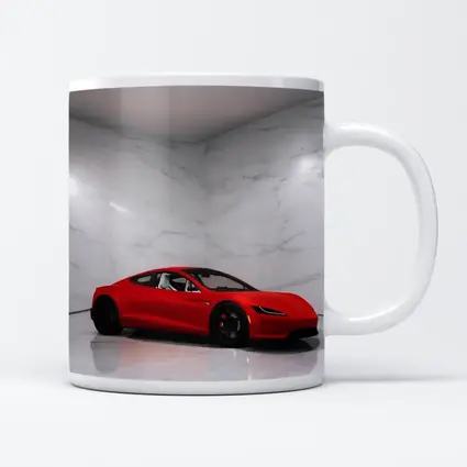 Tesla Roadster Red Car Marble Room