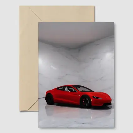 Tesla Roadster Red Car Marble Room
