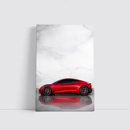 Tesla Roadster Red Car Marble Wall