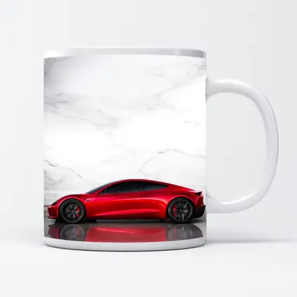 Tesla Roadster Red Car Marble Wall