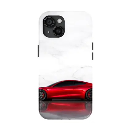 Tesla Roadster Red Car Marble Wall