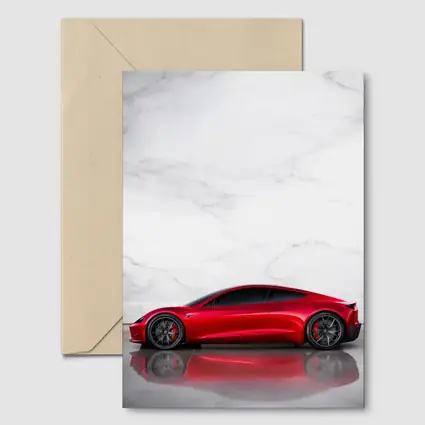 Tesla Roadster Red Car Marble Wall