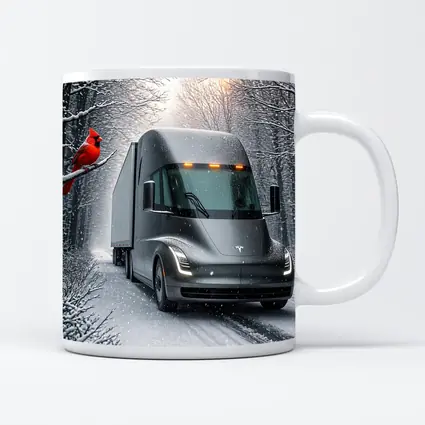 Tesla Semi Truck Driving Snowy Winter Forest
