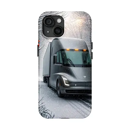 Tesla Semi Truck Driving Snowy Winter Forest