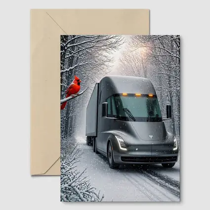 Tesla Semi Truck Driving Snowy Winter Forest