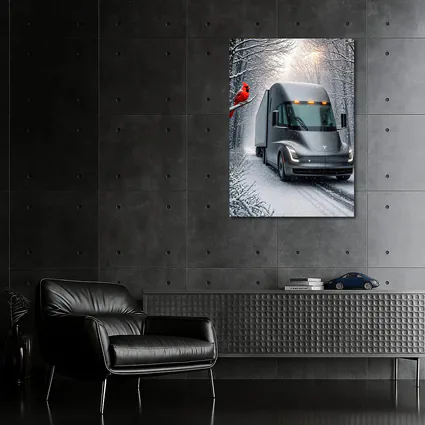 Tesla Semi Truck Driving Snowy Winter Forest