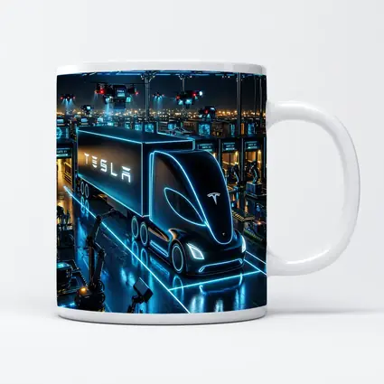 Tesla Semi Neon Factory Night Scene