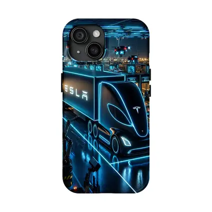 Tesla Semi Neon Factory Night Scene
