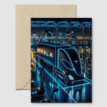 Tesla Semi Neon Factory Night Scene