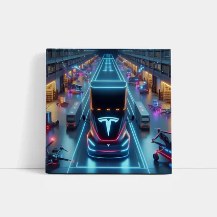 Tesla Semi Neon Lit Futuristic Warehouse Scene