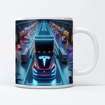 Tesla Semi Neon Lit Futuristic Warehouse Scene
