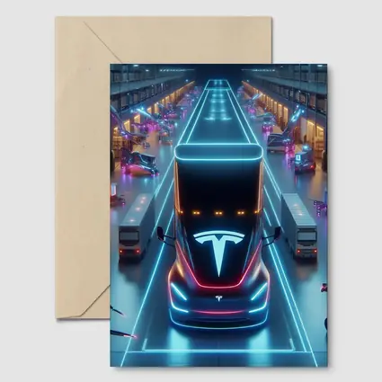Tesla Semi Neon Lit Futuristic Warehouse Scene