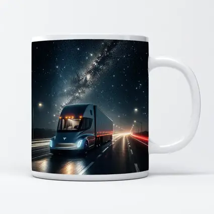 Tesla Semi Truck Driving Under Starry Night
