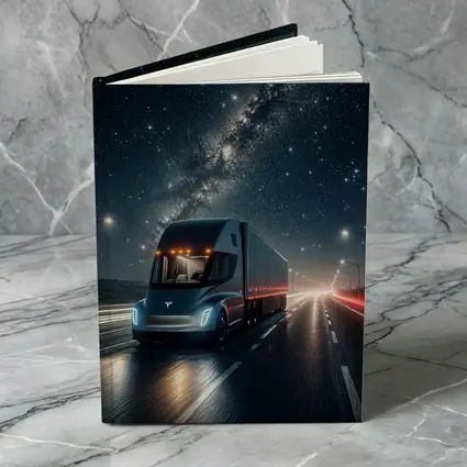 Tesla Semi Truck Driving Under Starry Night