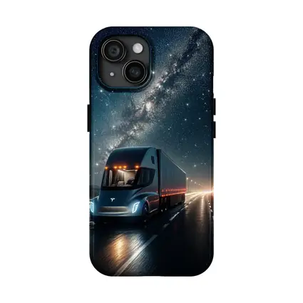Tesla Semi Truck Driving Under Starry Night