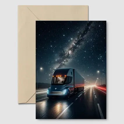Tesla Semi Truck Driving Under Starry Night