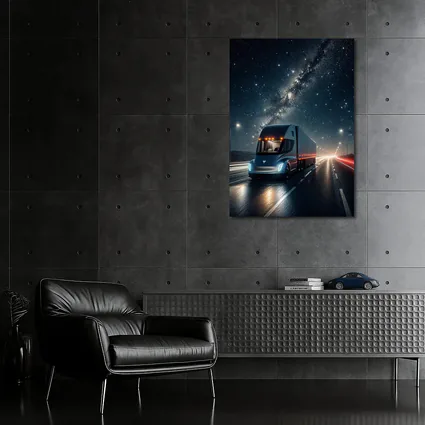Tesla Semi Truck Driving Under Starry Night