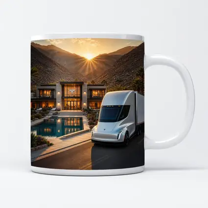 Tesla Semi Truck Desert Mansion Sunset