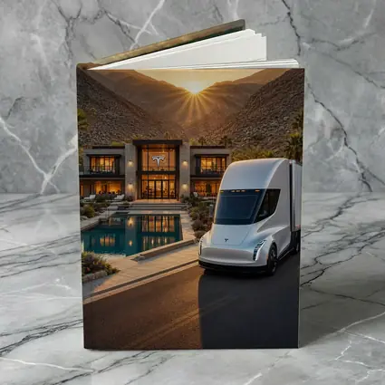 Tesla Semi Truck Desert Mansion Sunset
