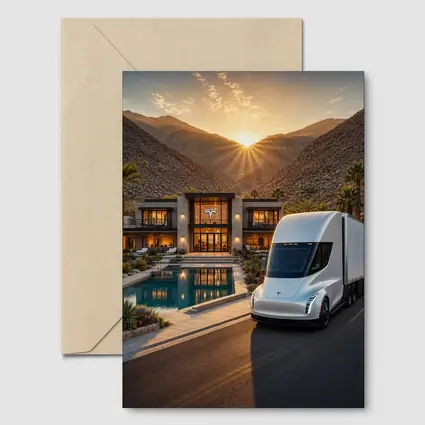 Tesla Semi Truck Desert Mansion Sunset