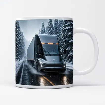 Tesla Semi Truck Driving Snowy Winter Road