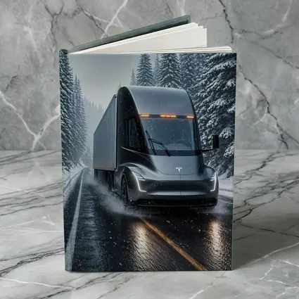 Tesla Semi Truck Driving Snowy Winter Road