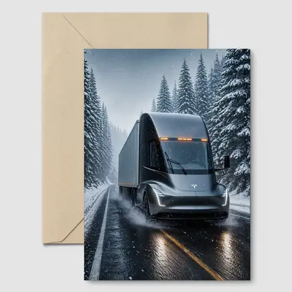 Tesla Semi Truck Driving Snowy Winter Road