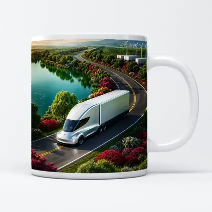 Tesla Semi Truck Scenic Highway Green Landscape