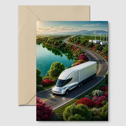 Tesla Semi Truck Scenic Highway Green Landscape