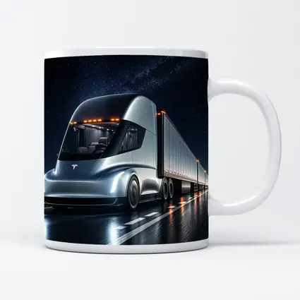 Tesla Semi Truck Driving Under Starry Night