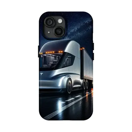 Tesla Semi Truck Driving Under Starry Night