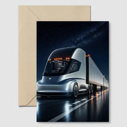 Tesla Semi Truck Driving Under Starry Night