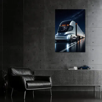 Tesla Semi Truck Driving Under Starry Night