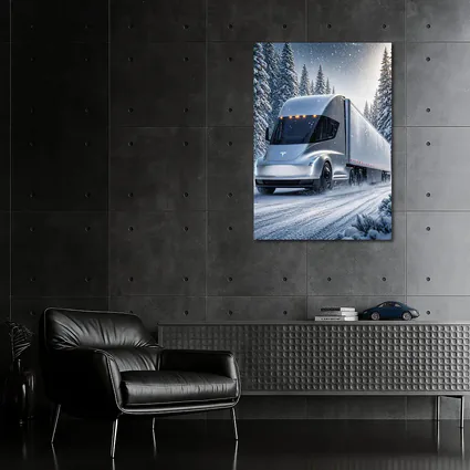 Tesla Semi Truck Driving Through Winter Snow