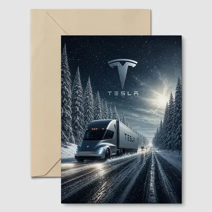 Tesla Semi Truck Driving Snowy Winter Road