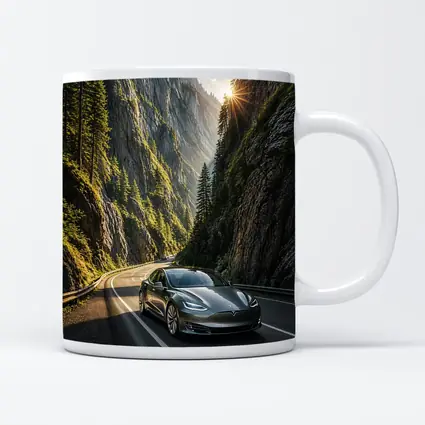 Tesla Model S Driving Through Mountain Canyon
