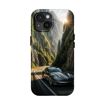 Tesla Model S Driving Through Mountain Canyon