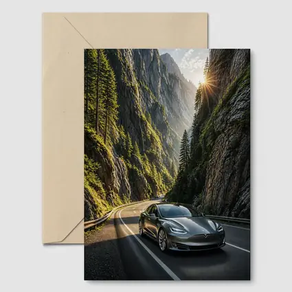 Tesla Model S Driving Through Mountain Canyon
