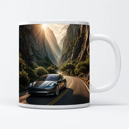 Tesla Model 3 Driving Through Mountain Canyon