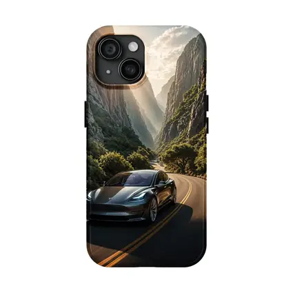 Tesla Model 3 Driving Through Mountain Canyon