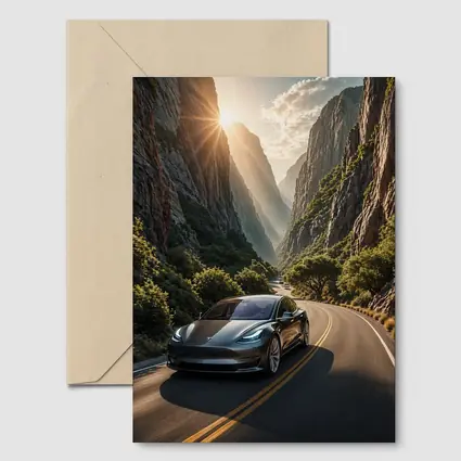 Tesla Model 3 Driving Through Mountain Canyon