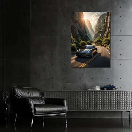 Tesla Model 3 Driving Through Mountain Canyon