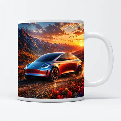 Tesla Model Y Mountain Sunset Landscape