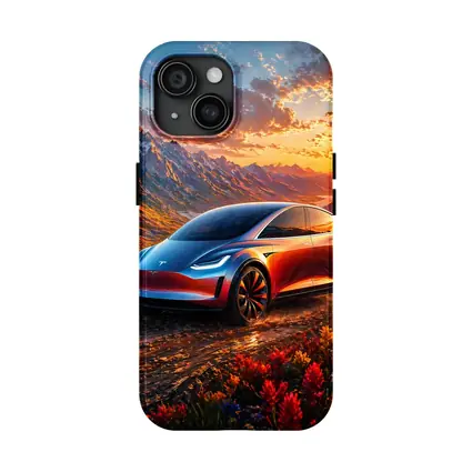 Tesla Model Y Mountain Sunset Landscape